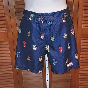 MARVEL NAVY BLUE MEN'S SWIM TRUNKS BOARD SHORTS SUPERHERO PRINT